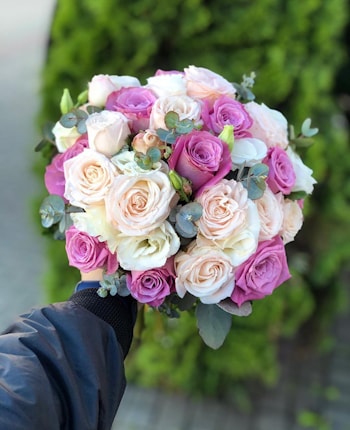 Свадебный букет для невесты № 14 "Персиковые и Розовые Розы"   